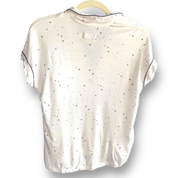 UGG Aimee Star Print Pajama Shirt White Blue Short Sleeve Button Front Jersey XS - Picture 3 of 11